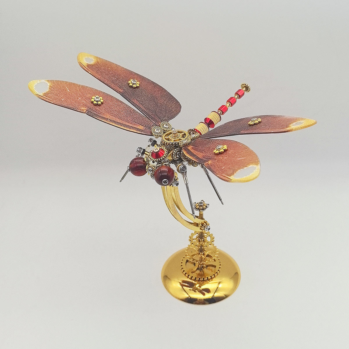 3D Metal Steampunk Dawn Brown Dragonfly Puzzle Model Magnetic Display Base 200+PCS victmax