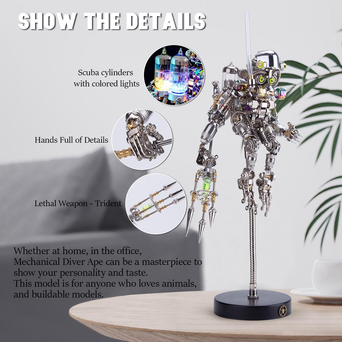 Close-up of gears and intricate metal parts on Steampunk Mechanical DiverApe model - VICTMAX