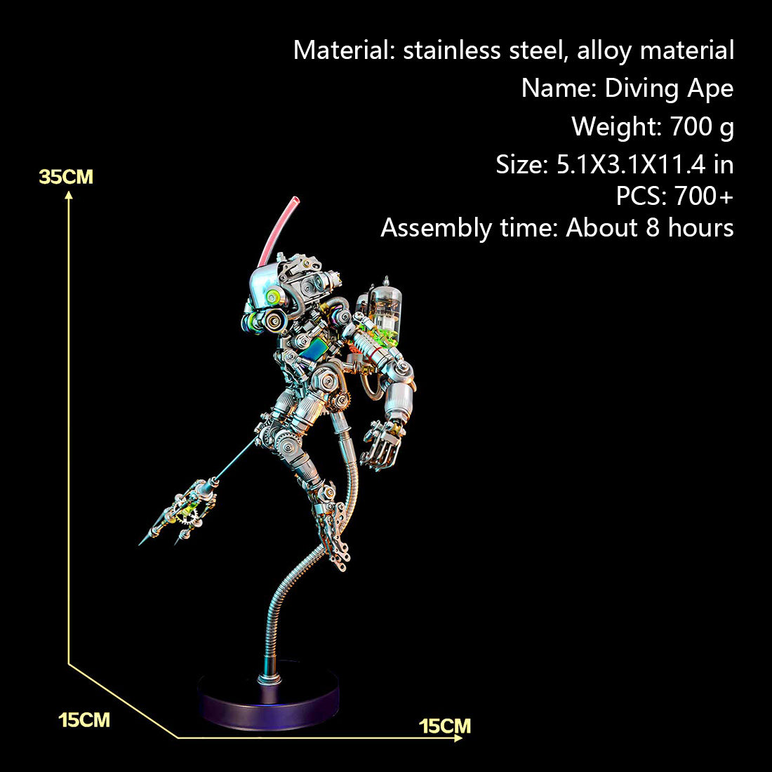 3D metal Steampunk Mechanical DiverApe model fully assembled for DIY adults and teens Size - VCTMAX