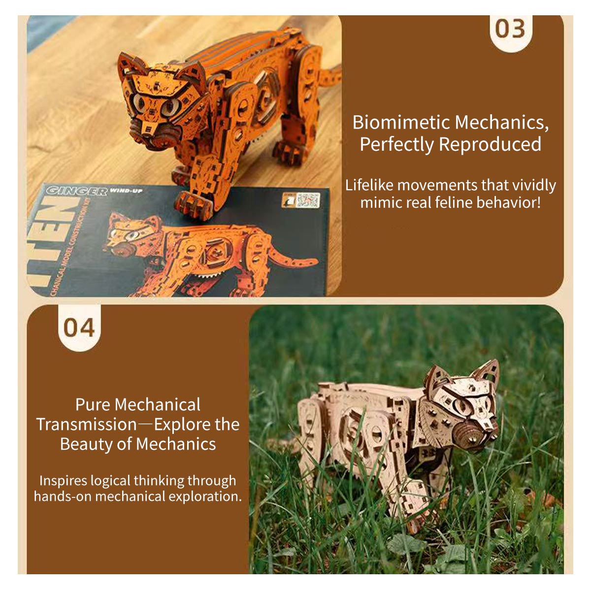 3D Wooden Mechanical Cat model assembled for DIY adults and teens - VICTMAX
