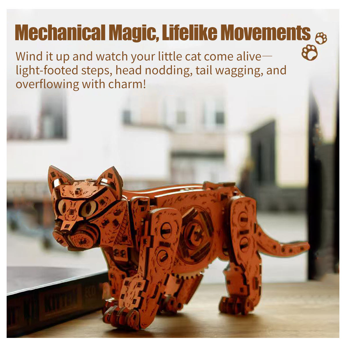 3D Wooden Mechanical Cat model assembled for DIY adults and teens - VICTMAX