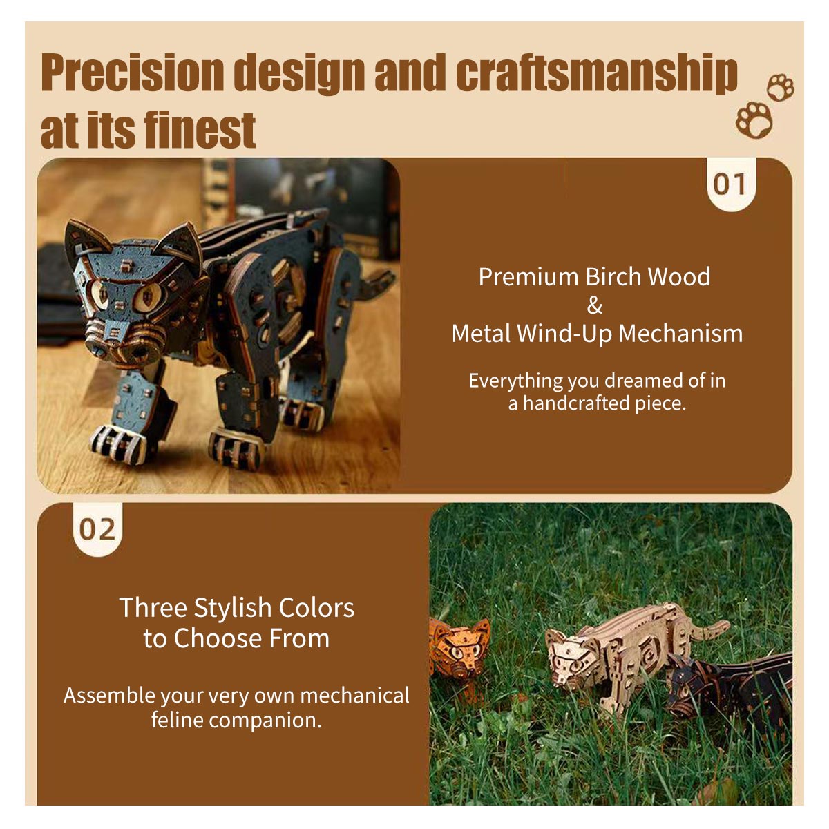 3D Wooden Mechanical Cat model assembled for DIY adults and teens - VICTMAX