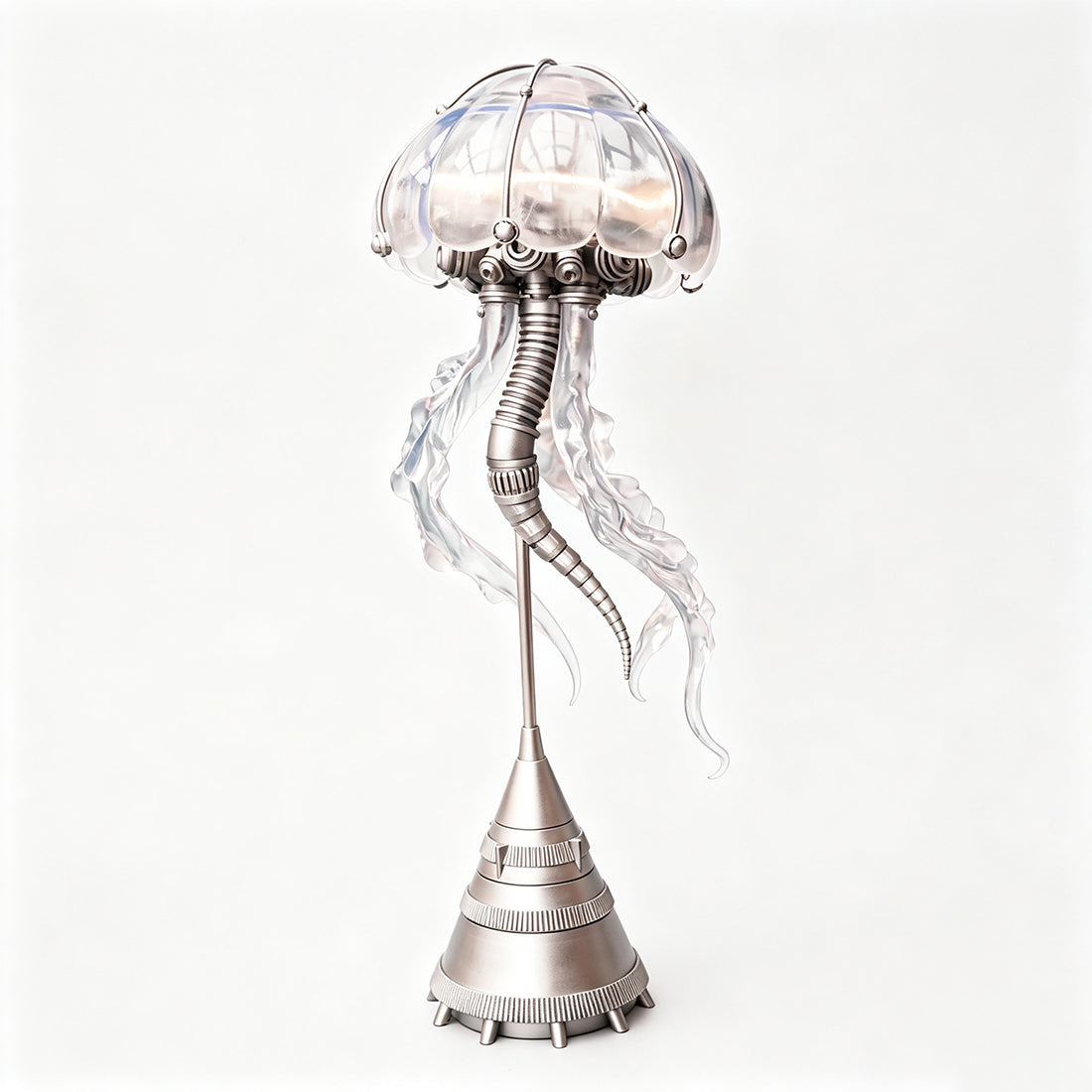 Steampunk Mechanical Jellyfish Sculpture with LED Ambient Light and Transparent Tentacles - VICTMAX
