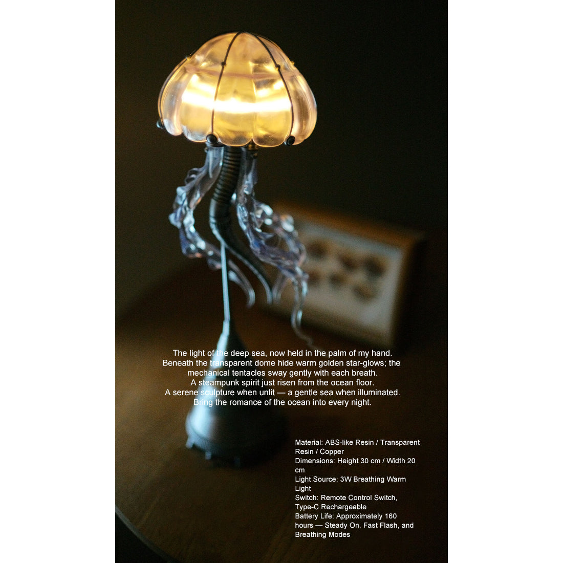Bionic Mechanical Jellyfish Resin Statue with Glowing Tentacles and Industrial Gear Details - VICTMAX