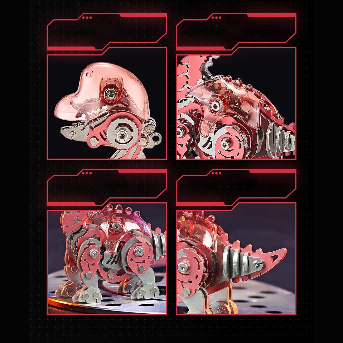 DIY Q Version Metal Dinosaur Puzzle Model Kit Red 126PCS Mechanical Dinosaur Assembly Model-Victmax