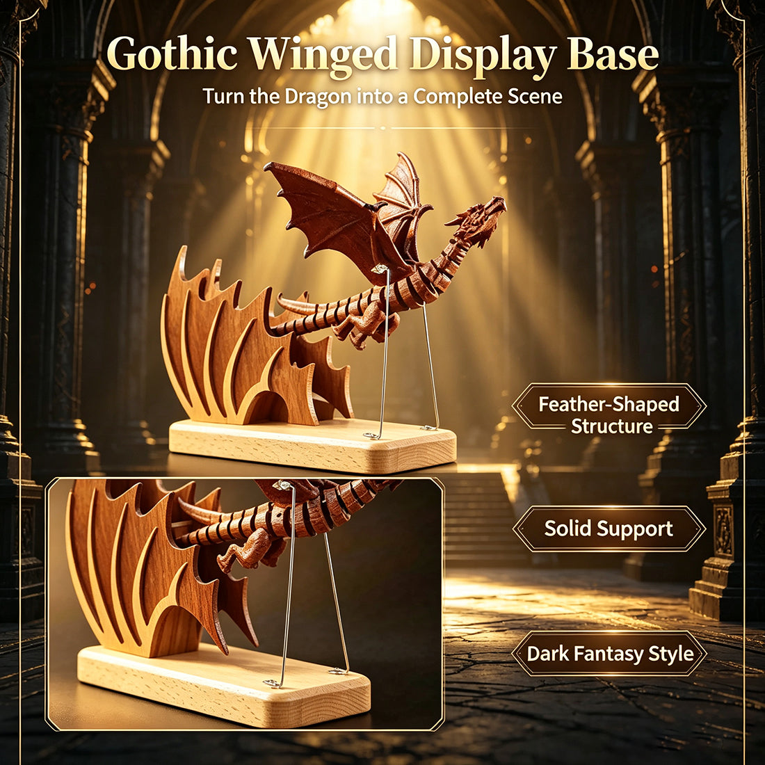 Handcrafted Sapele Wood Bionic Dragon Desktop Sculpture - VICTMAX