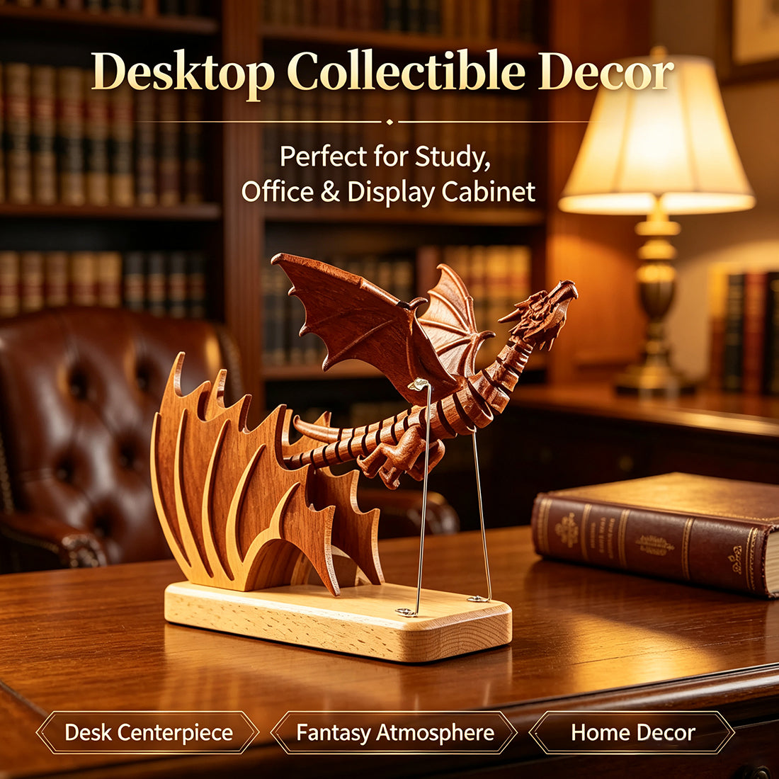 Handcrafted Sapele Wood Bionic Dragon Desktop Sculpture - VICTMAX