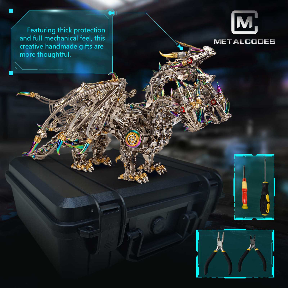 Three-Headed Mechanical Dragon Metal Model DIY Assembly Kit Victmax