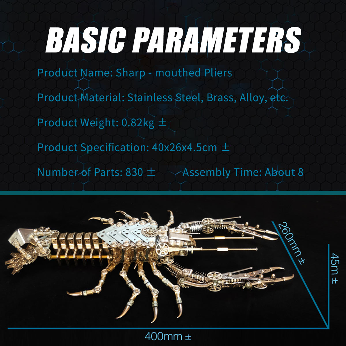Mechanical Lobster Metal Model Kit 830PCS DIY Steampunk Assembly Industrial Gear Sculpture Display VICTMAX