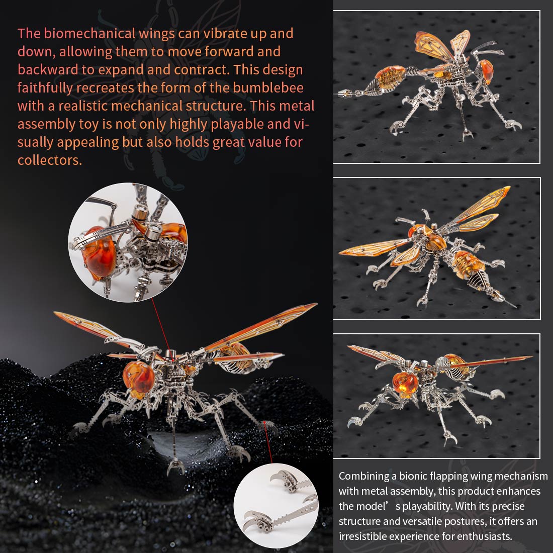 DIY Metal Wasp Model Kit 420+PCS Mechanical Insect Sculpture Steampunk Desk Decor Collectible VICTMAX