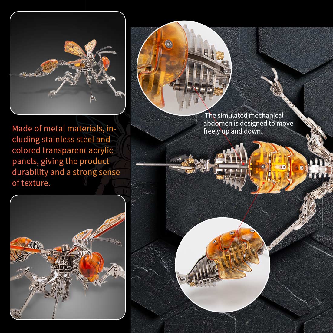 DIY Metal Wasp Model Kit 420+PCS Mechanical Insect Sculpture Steampunk Desk Decor Collectible VICTMAX