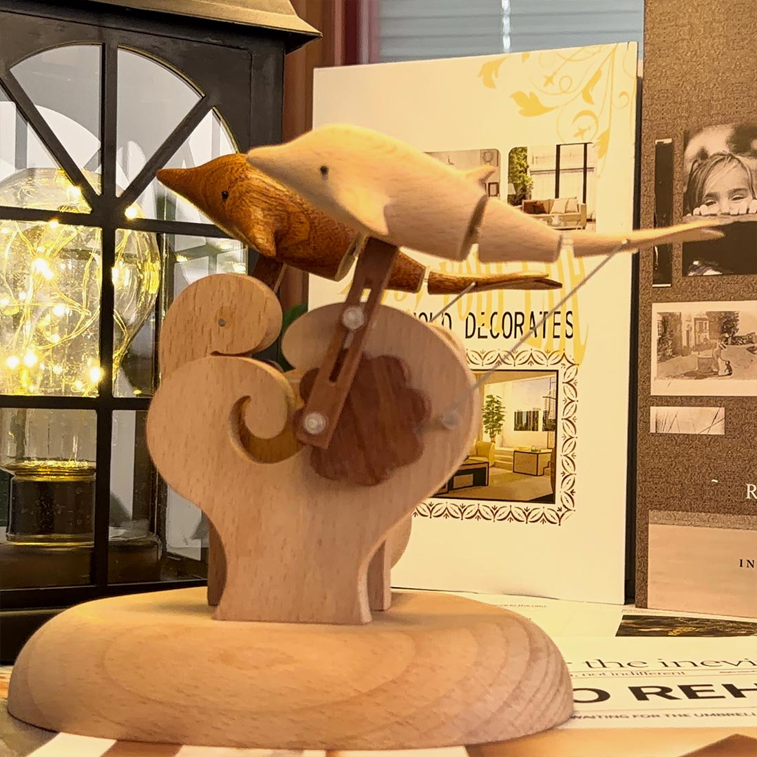 Handcrafted Wooden Bionic Dolphin Automaton Kinetic Art Sculpture