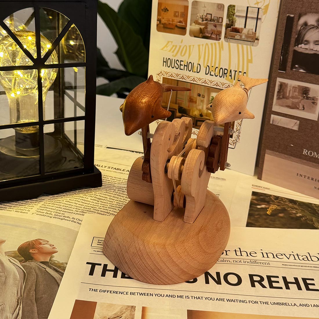 Wooden Dolphin Bionic Biological Dynamic Model, Office & Home Desktop Relaxation Decor - VICTMAX