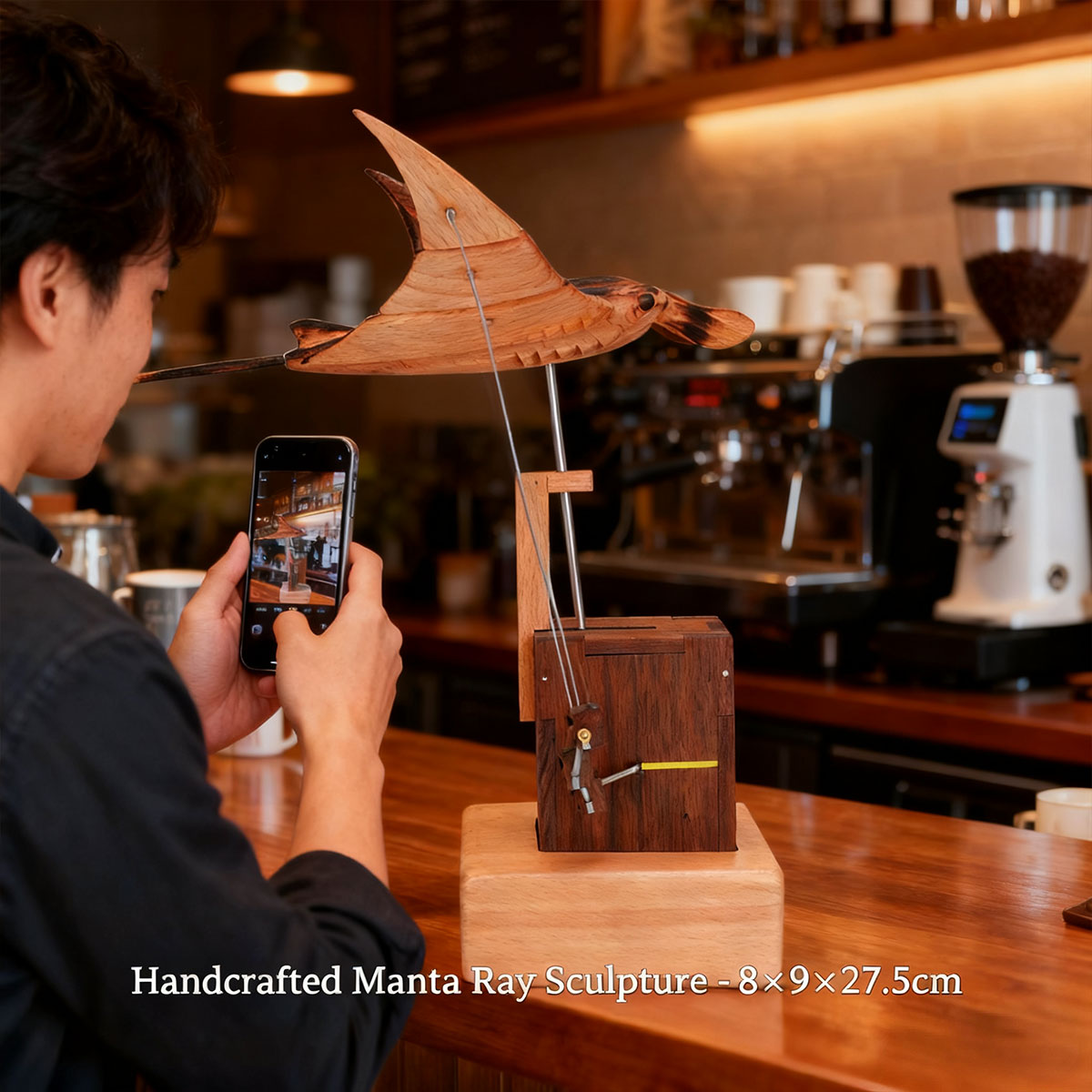 Wooden Manta Ray Bionic Marine Biological Dynamic Model, Desktop Relaxation Decor Applicable Scenarios- VICTMAX