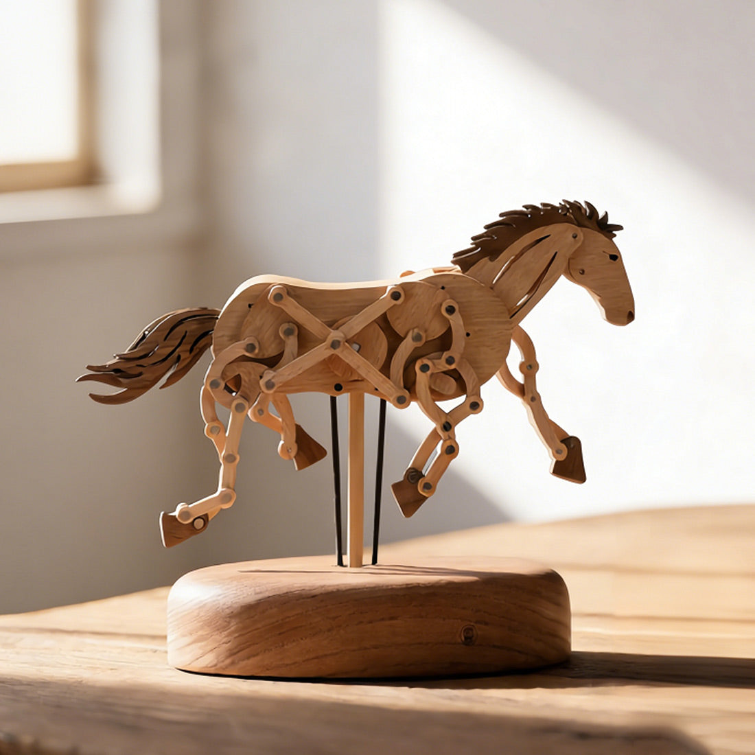 Handcrafted Wooden Mechanical Running Horse Dynamic Motion Desk Decor - VICTMAX