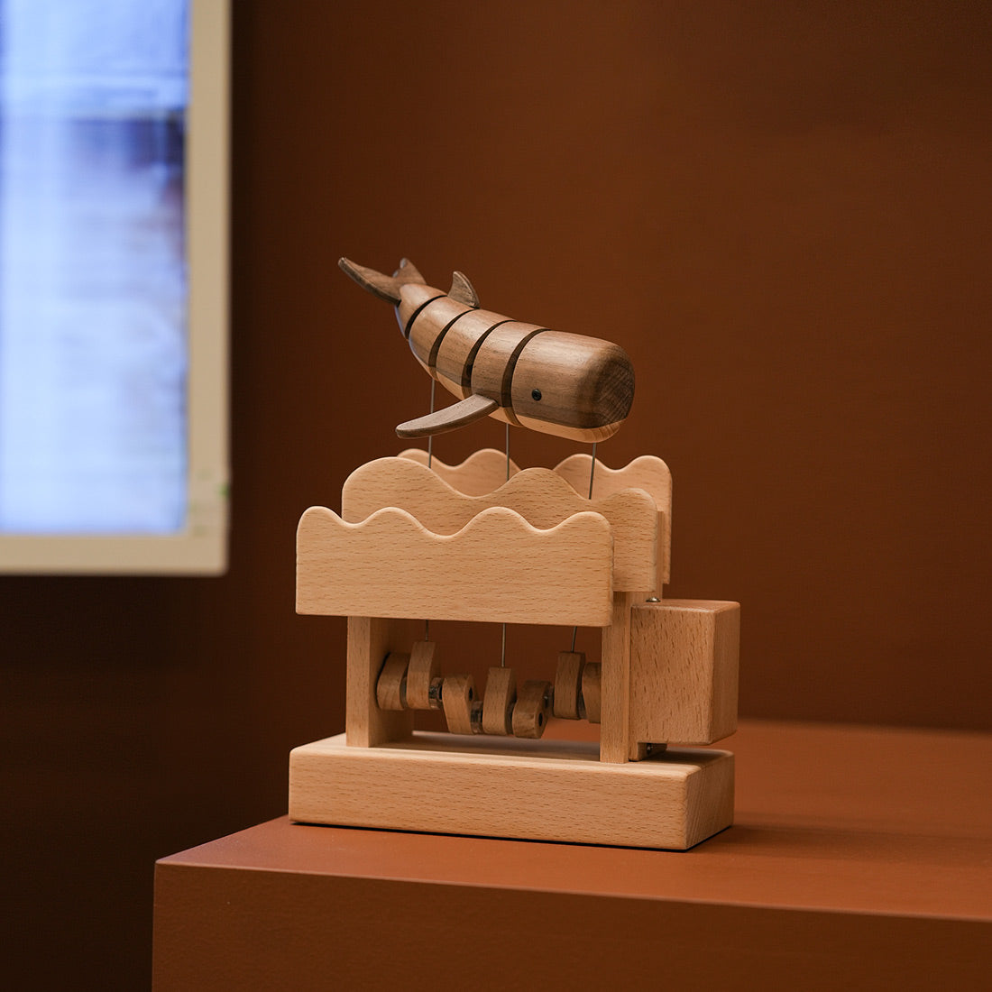 Handcrafted Wooden Bionic Whale Automaton Kinetic Art Sculpture (Non-Music Box)