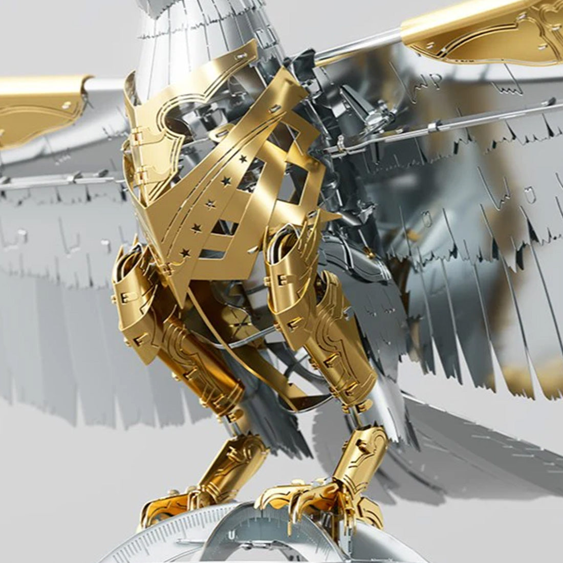 3D Metal Mechanical Bird Model Kit assembled in armor finish, stainless steel steampunk DIY puzzle with display base for desktop decoration and collection - VICTMAX