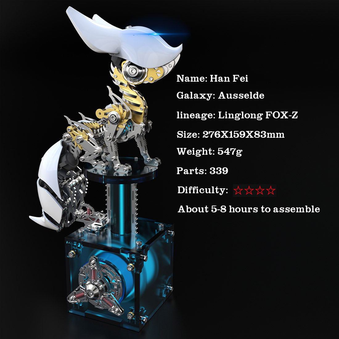 3D Metal Fox Mechanical Model Kit with LED Lights 339PCS DIY Assembly - VICTMAX
