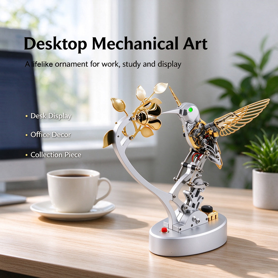 Metal Steampunk Mechanical Bird Model Kit, 250+PCS DIY Assembly with Moving Wings, LED Eyes, Bird Sounds and Exposed Gears - VICTMAX