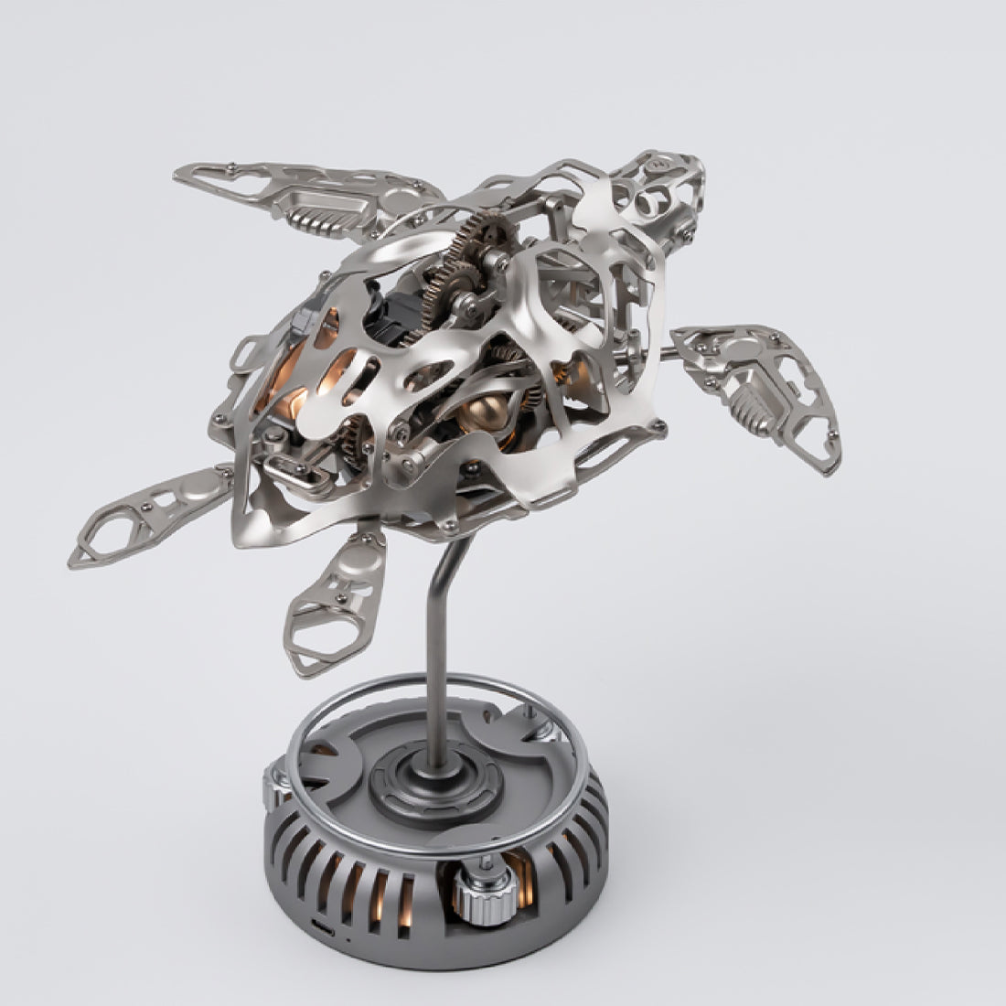 Metal Puzzle Mechanical Turtle Model Kit, 200+PCS Steampunk DIY Assembly Sculpture with Visible Gears and LED Display Base - VICTMAX