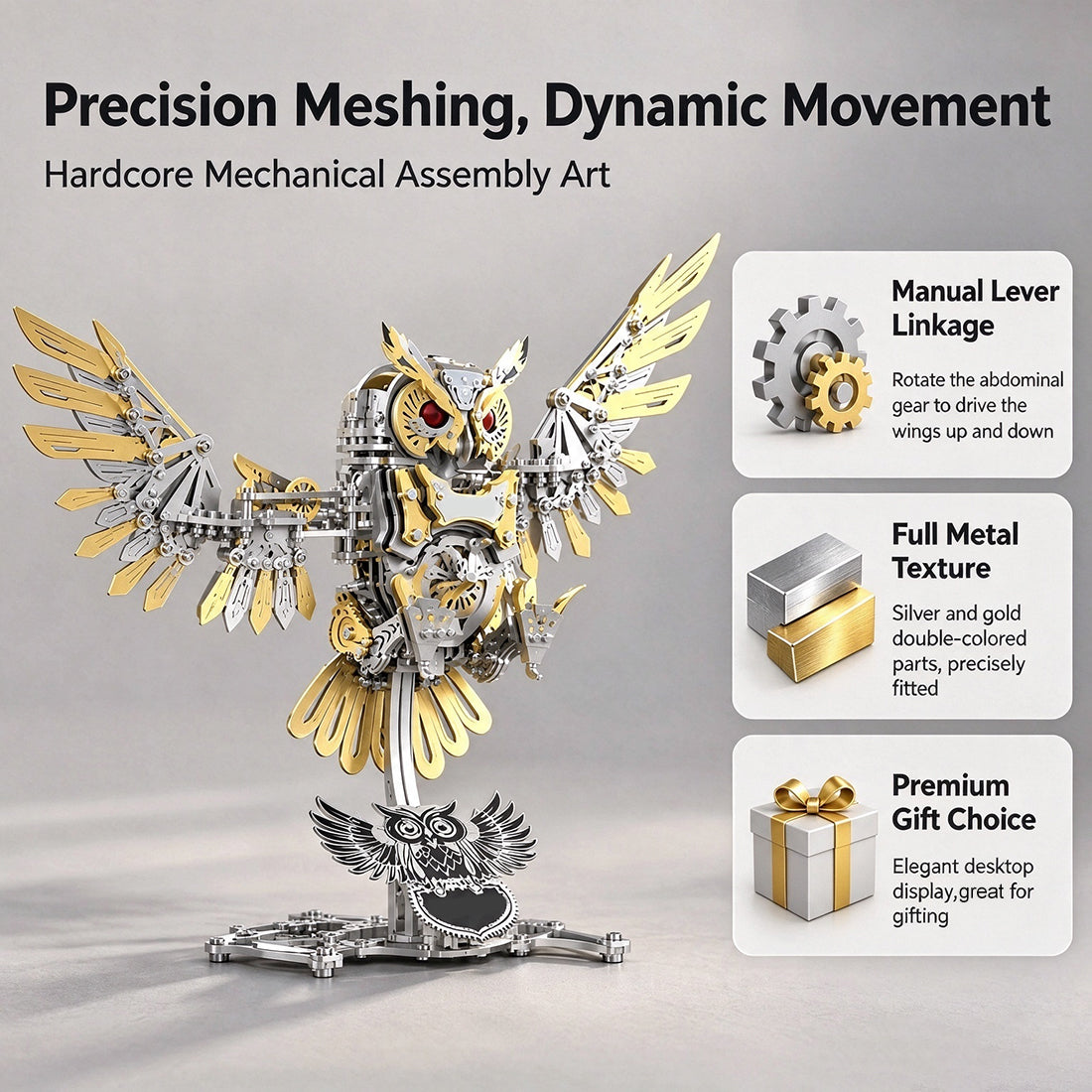 Metal Puzzle Dynamic Mechanical Owl DIY Assembly Kit 700+PCS