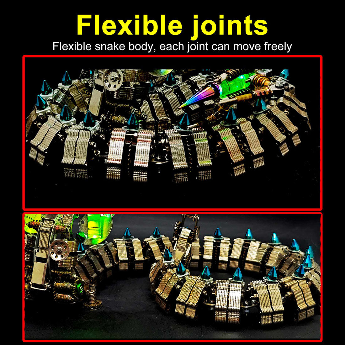 Realistic Mechanical King Cobra Metal Snake Model Kit DIY 1000+PCS Victmax