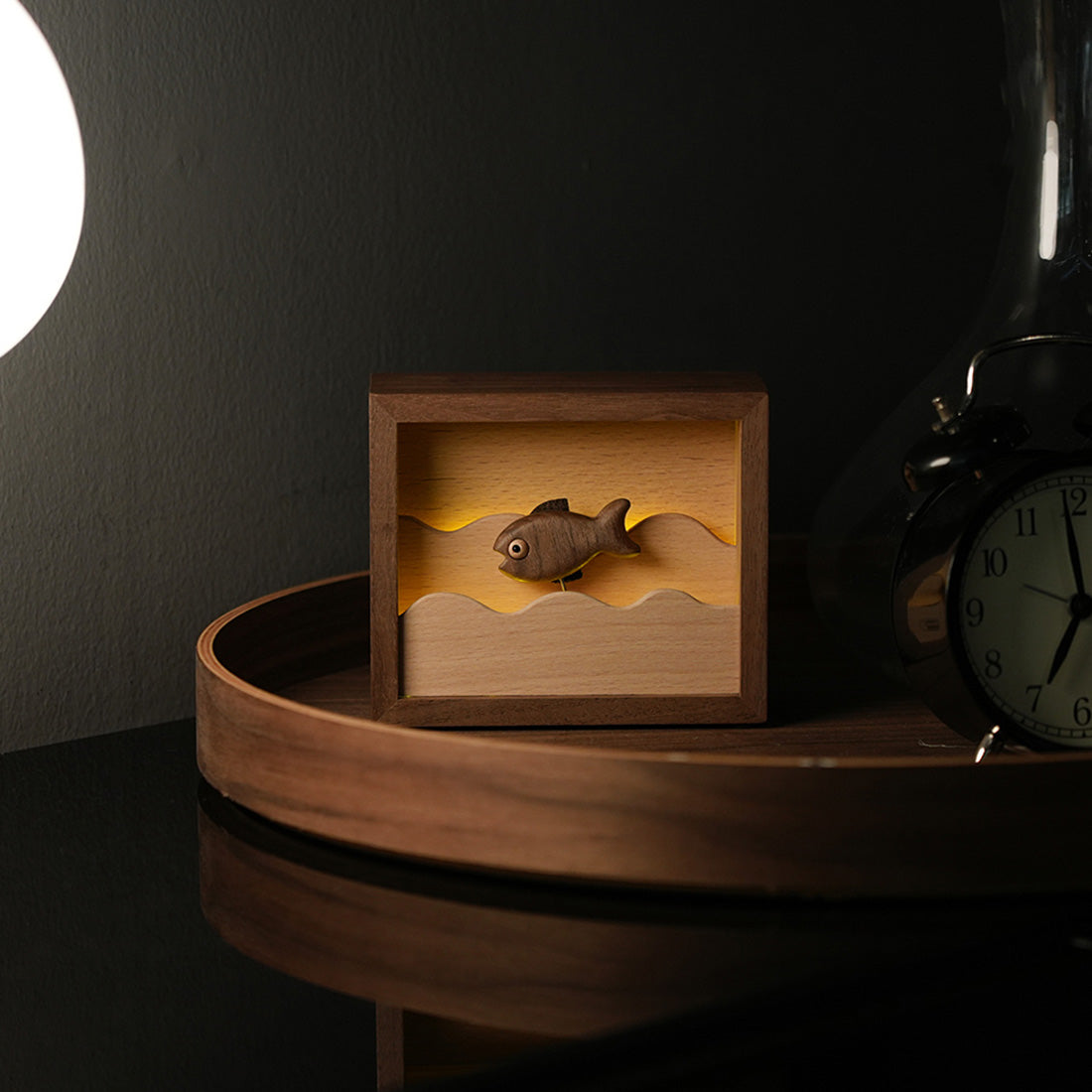 Wooden Ambient Fish Lamp Bionic Marine Biological Dynamic Model, Desktop Relaxation Decor - VICTMAX