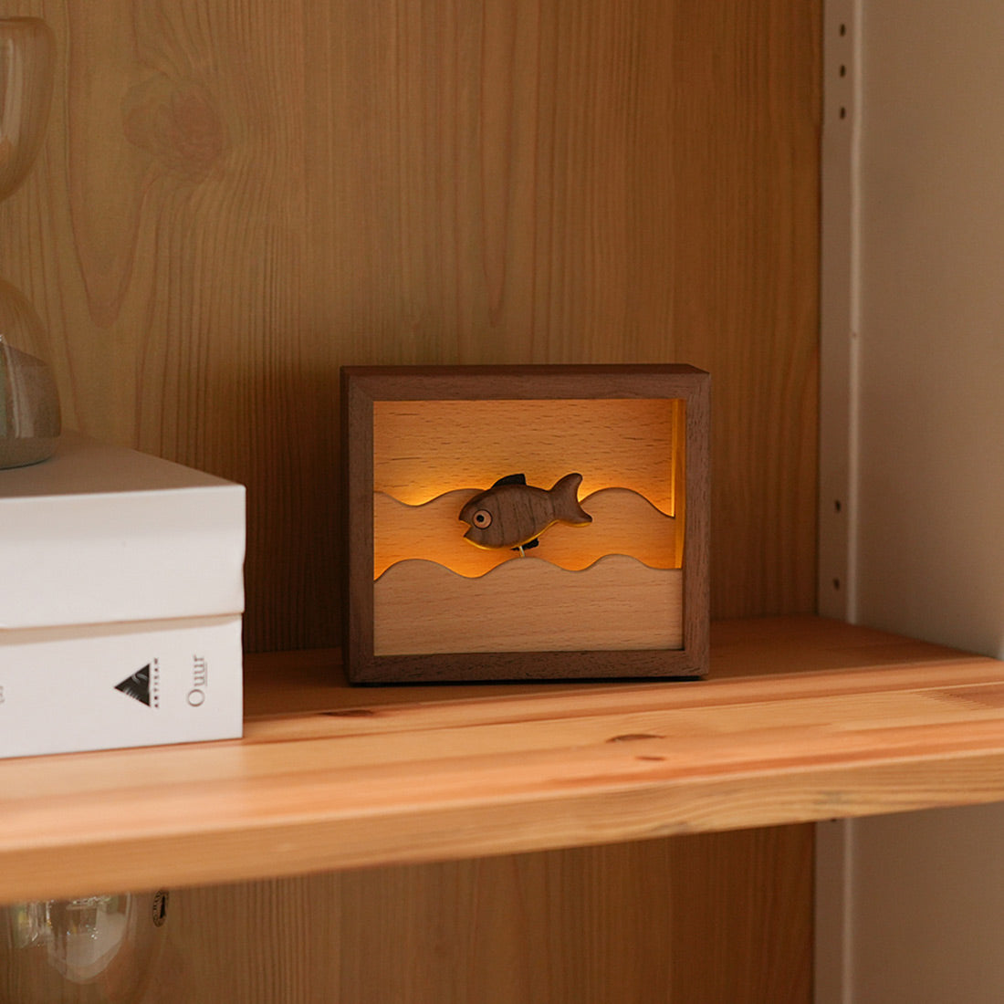 Wooden Ambient Fish Lamp Bionic Marine Biological Dynamic Model, Desktop Relaxation Decor - VICTMAX