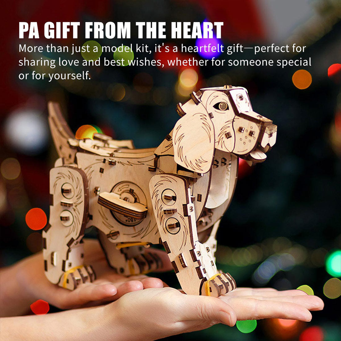 3D Wooden Puppy Model Kit 220PCS Wind Up Walking Mechanical Dog DIY Assembly - VICTMAX