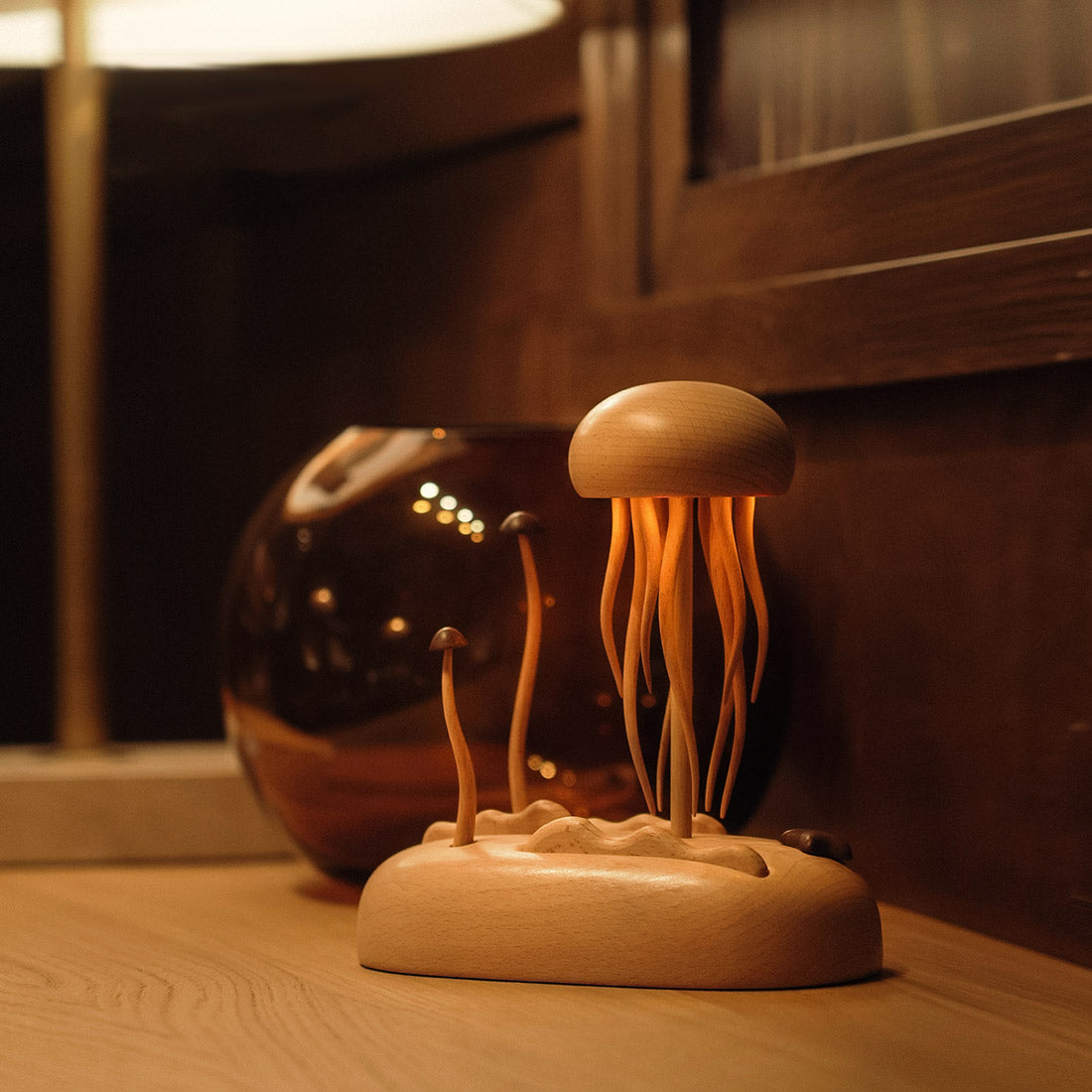 Mechanical Wooden Jellyfish Bionic Marine Biological Dynamic Model, Desktop Relaxation Decor - VICTMAX