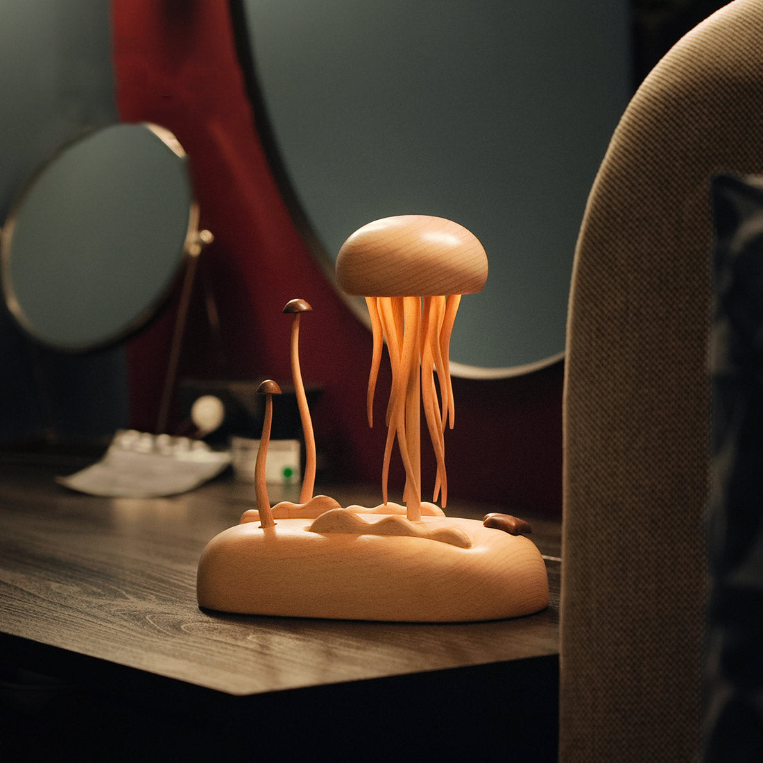 Mechanical Wooden Jellyfish Bionic Marine Biological Dynamic Model, Desktop Relaxation Decor - VICTMAX