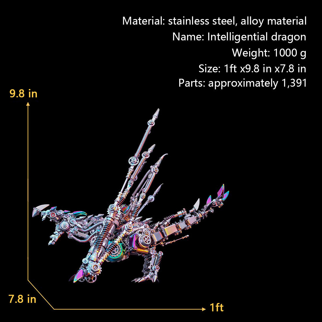3D metal intelligential dragon model kit LED mechanical dragon sculpture display - VICTMAX