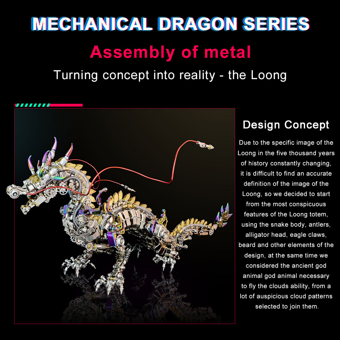3D metal punk mechanical dragon model kit 2030+PCS fantasy creature assembly sculpture display - VICTMAX