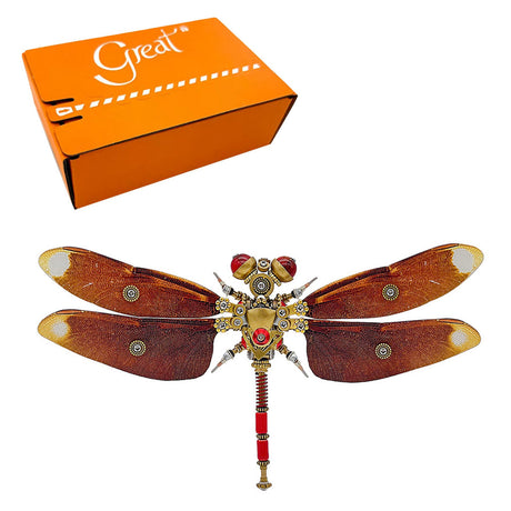 3D Metal Steampunk Dawn Brown Dragonfly Puzzle Model Magnetic Display Base 200+PCS victmax