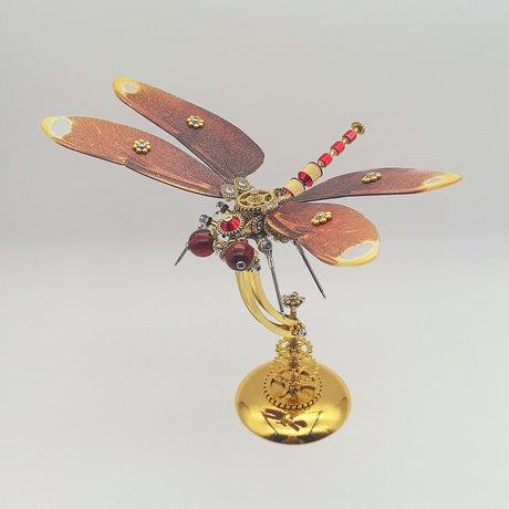 3D Metal Steampunk Dawn Brown Dragonfly Puzzle Model Magnetic Display Base 200+PCS victmax