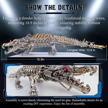 Metal Puzzle Steampunk Mechanical Crocodile Animal Assembly Model Kit - VICTMAX
