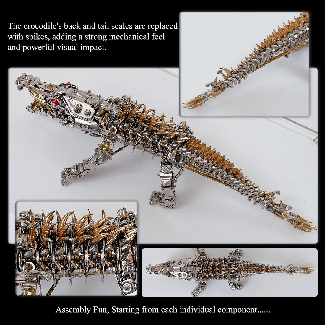 Metal Puzzle Steampunk Mechanical Crocodile Animal Assembly Model Kit (1500+PCS)