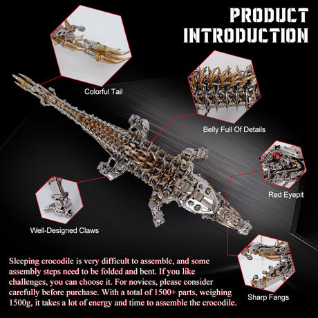 Metal Puzzle Steampunk Mechanical Crocodile Animal Assembly Model Kit - VICTMAX