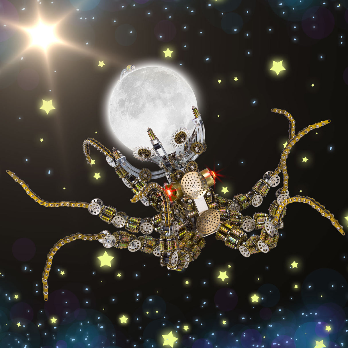 Metal Puzzle Steampunk Mechanical Octopus Bracket Light Assembly Model Kit （2400+PCS）