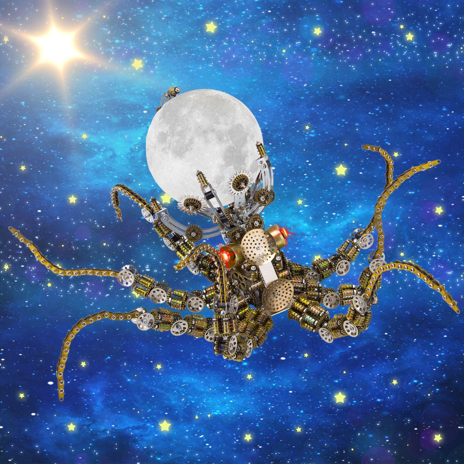 Metal Puzzle Steampunk Mechanical Octopus Bracket Light Assembly Model Kit （2400+PCS）