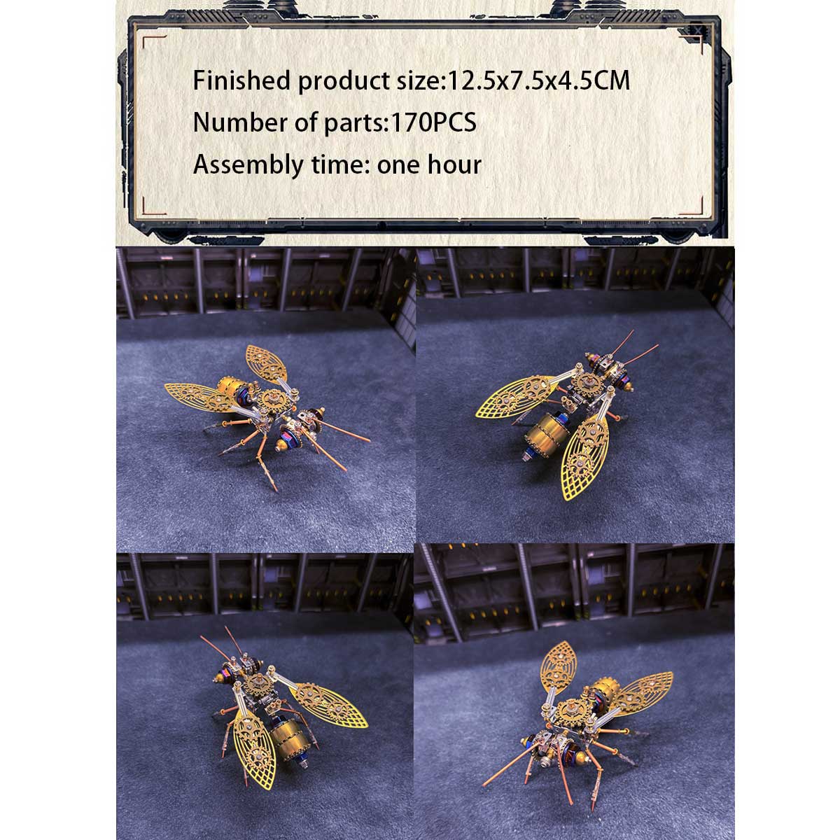 Metal Puzzle Steampunk Mechanical Bee Animal Assembly Model Kit (127PCS)