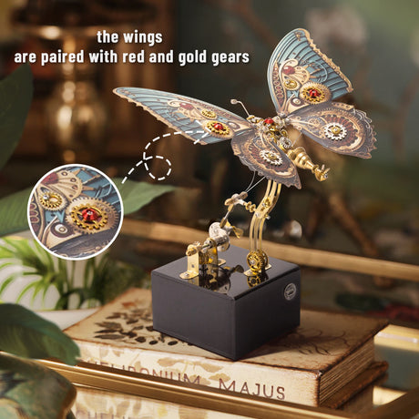 3D metal mechanical butterfly music box model fully assembled for DIY adults and teens - VICTMAX
