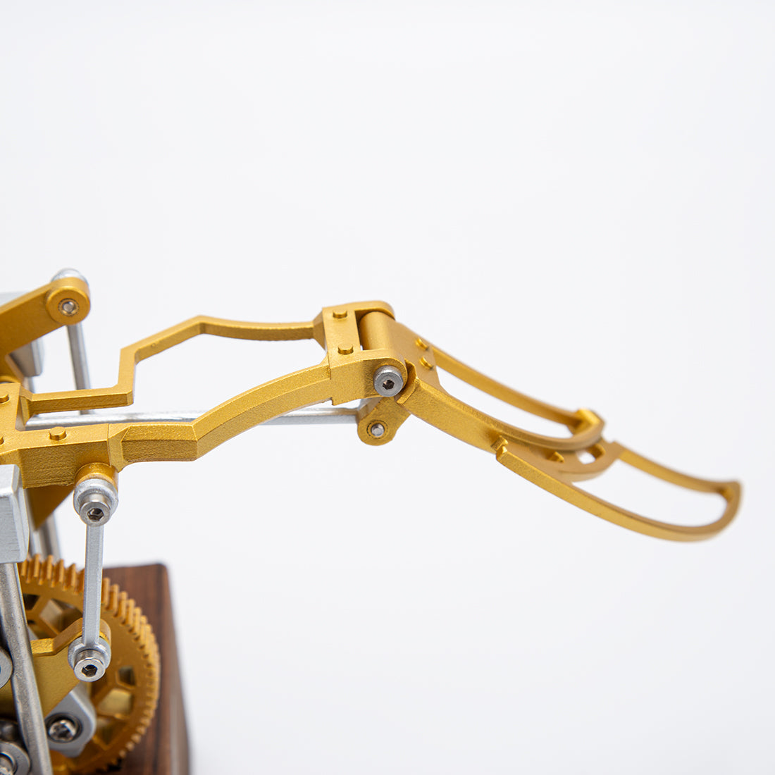 Close-up of metal parts for mechanical flapping wings DIY assembly kit