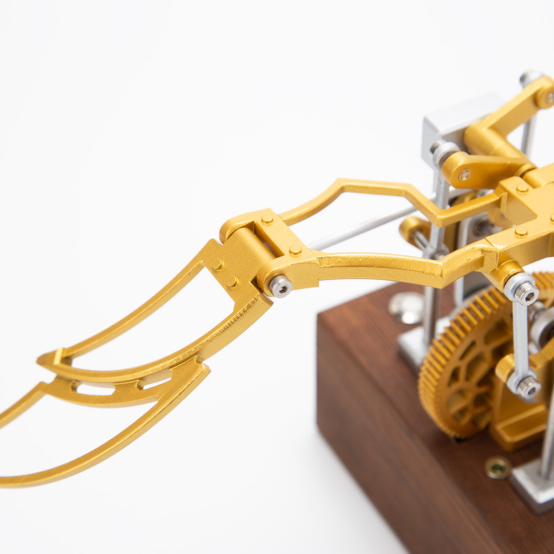 Close-up of metal parts for mechanical flapping wings DIY assembly kit