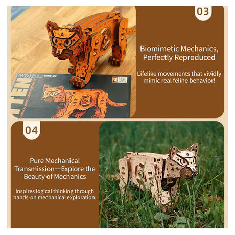 3D Wooden Mechanical Cat model assembled for DIY adults and teens - VICTMAX