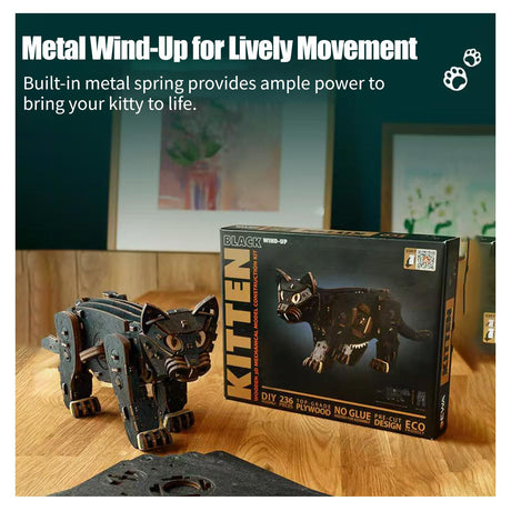 3D Wooden Mechanical Cat model assembled for DIY adults and teens - VICTMAX