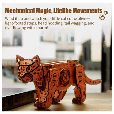 3D Wooden Mechanical Cat model assembled for DIY adults and teens - VICTMAX