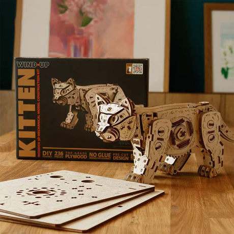 3D Wooden Mechanical Cat model assembled for DIY adults and teens - VICTMAX