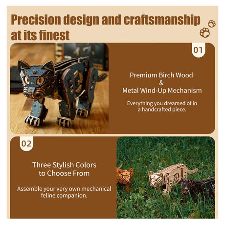 3D Wooden Mechanical Cat model assembled for DIY adults and teens - VICTMAX