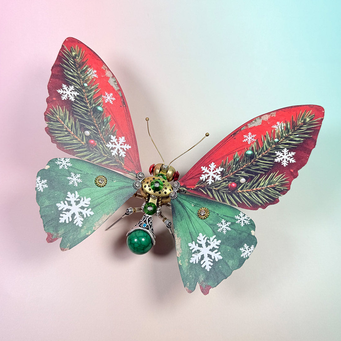 Finished Metal Butterfly Mechanical Model with Steampunk Gears and Christmas-Inspired Design - Victmax